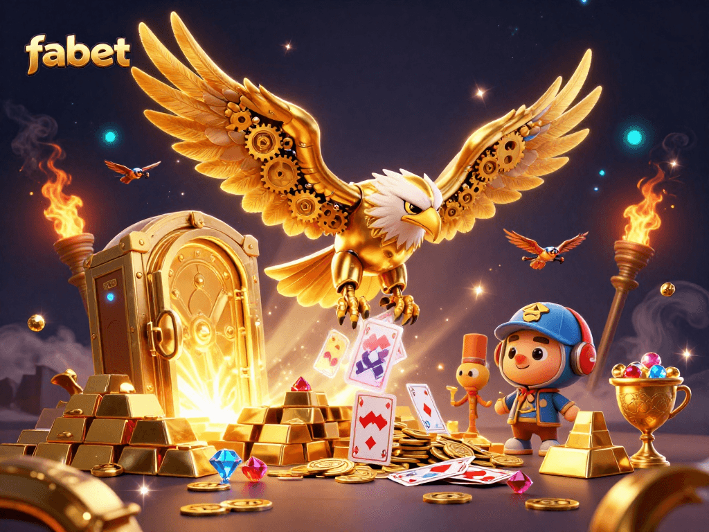 Experience fabet’s thrilling online gaming with a golden eagle diving among vibrant cards.