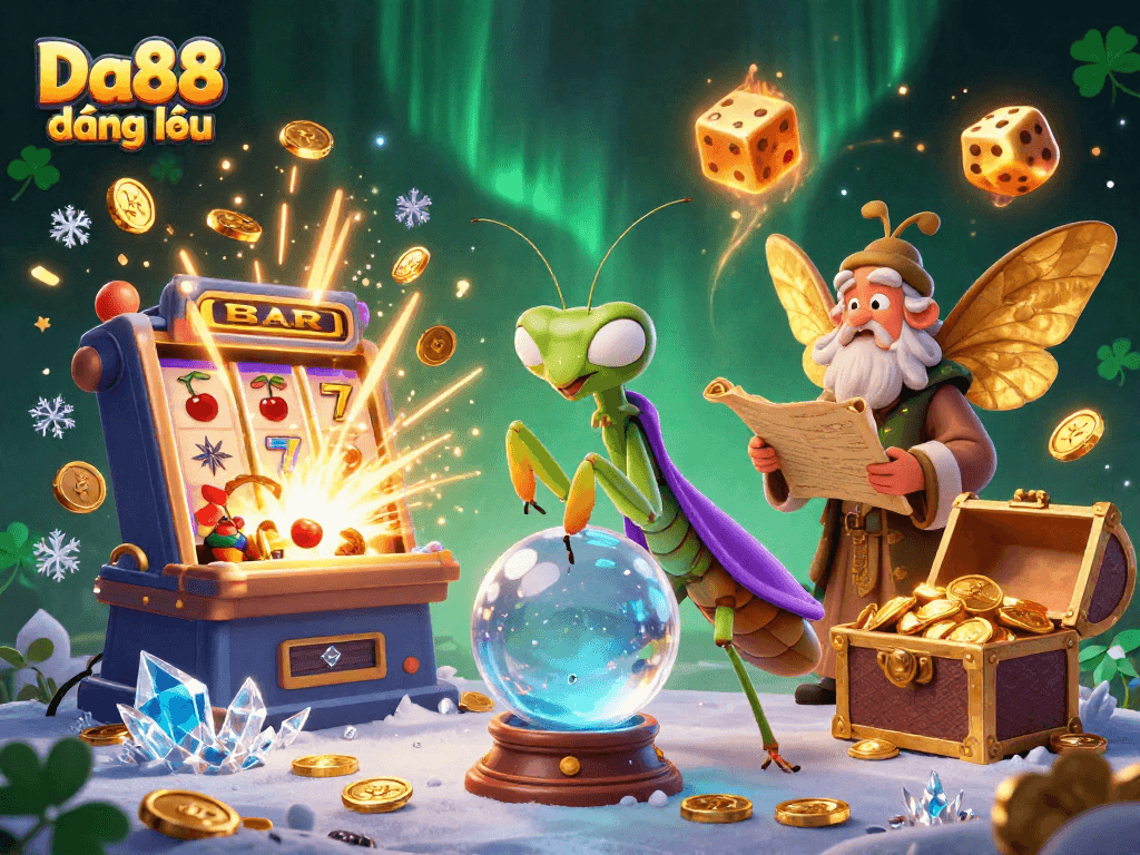Experience the thrill of Da88 đăng nhập with a vibrant 3D casino scene featuring fortune teller and magical elements.