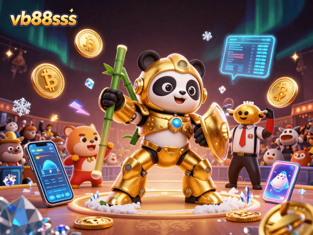 Join the excitement at vb88sss with this vivid 3D casino illustration featuring a golden panda in action!