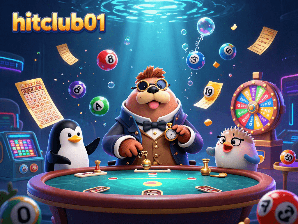 Engage in thrilling gameplay at hitclub01, featuring a jolly walrus, sophisticated dealer, and a bluffing pufferfish.