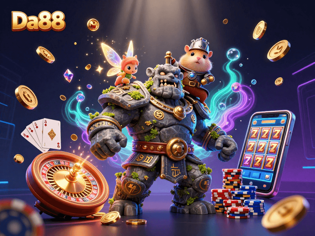 Experience dynamic gaming magic with Da88 featuring spunky characters and vibrant casino elements.