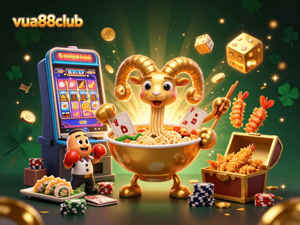 Experience vibrant gaming action with vua88club's dynamic 3D casino illustration featuring iconic characters.