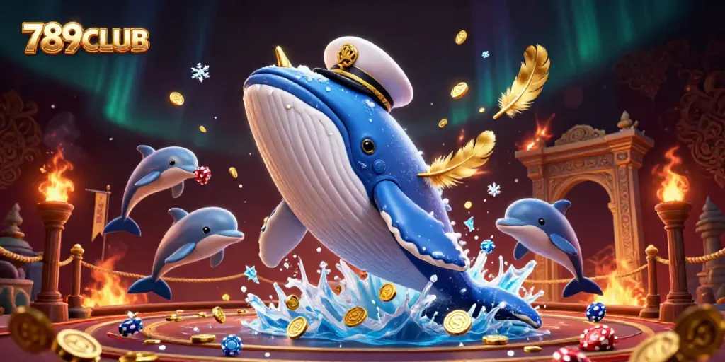 Experience thrilling gameplay with 789CLUB's vibrant 3D casino scene featuring whales and dolphins.