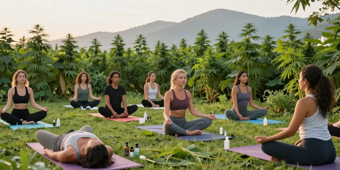 Ministry of Cannabis wellness retreat showcasing CBD oil and yoga in nature for holistic health.