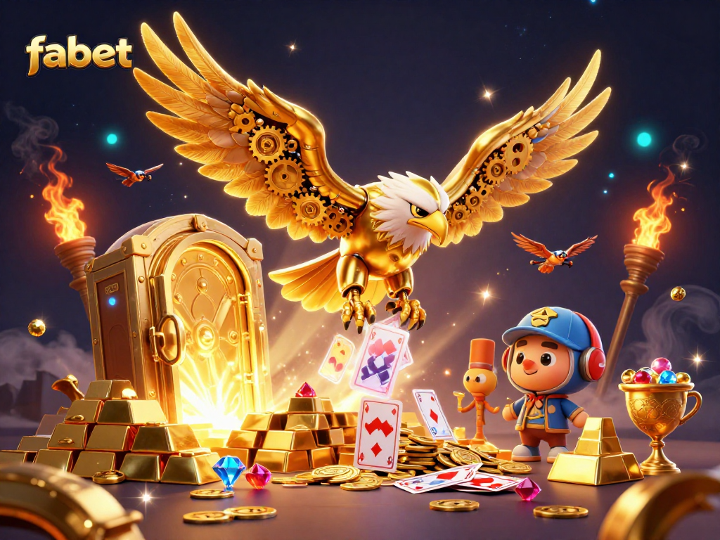 Experience fabet’s thrilling online gaming with a golden eagle diving among vibrant cards.
