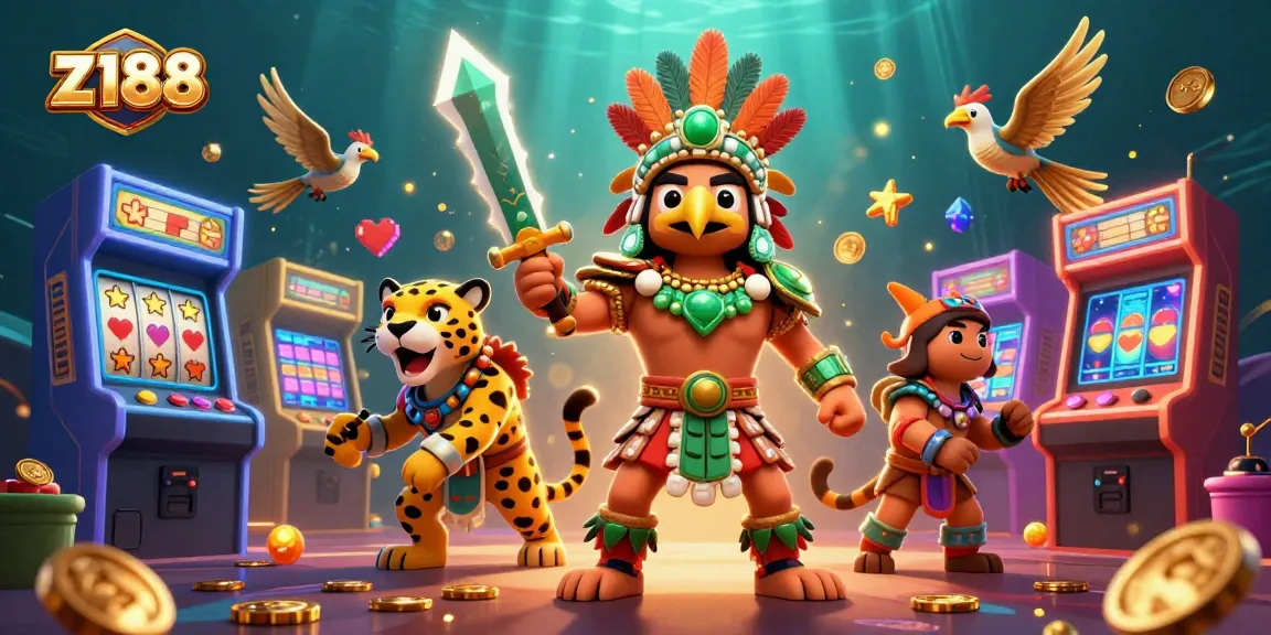 Spin to win at z188 in a vibrant 3D casino scene filled with arcade games and jackpot thrills.