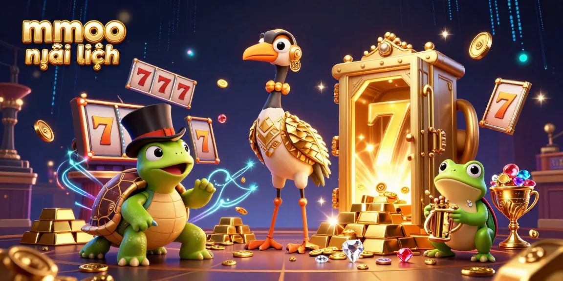 Join the excitement with mmoo mới nhất showcasing vibrant slot reels and a dynamic casino scene!