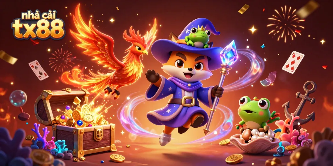 Experience the thrill at nhà cái tx88 with a vibrant 3D casino scene showcasing magical characters and energetic elements.