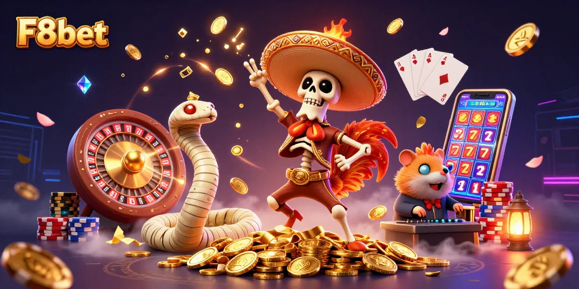 Experience the thrill of winning with F8bet's vibrant 3D casino scene featuring exciting characters.