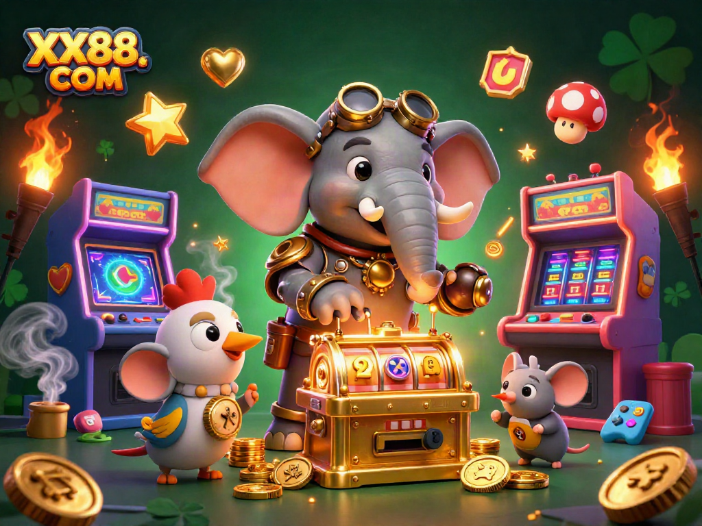 Experience the thrill of slots at XX88.COM with our vibrant 3D steampunk casino illustration.