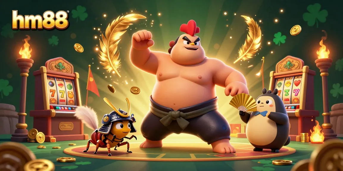 Engage in exciting gameplay at hm88 with a dynamic arena featuring a powerful rooster and samurai cricket.