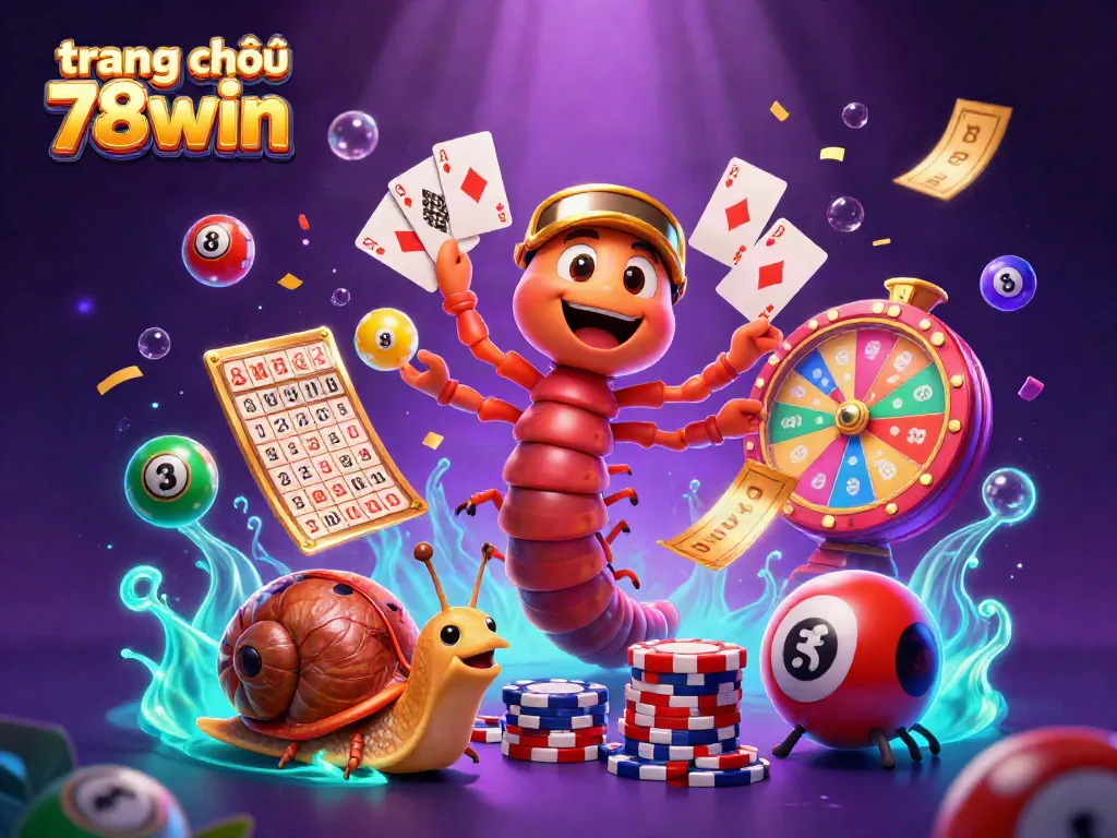 Experience excitement at trang chủ 78win with a vibrant 3D cartoon scene featuring a millipede dealer and dynamic gaming elements.