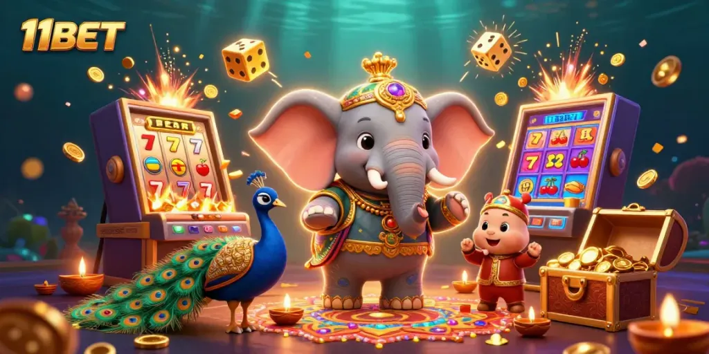 Experience the fun of 11BET with vibrant casino elements in this detailed 3D illustration.