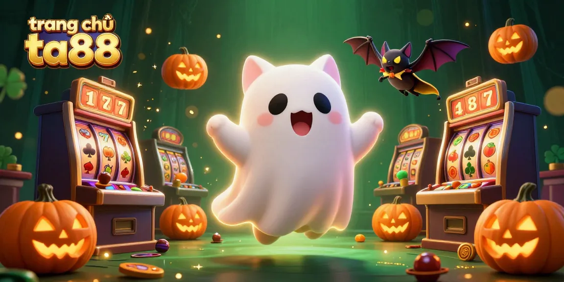 Play slots at trang chủ ta88 with a ghost cat and vibrant casino elements.