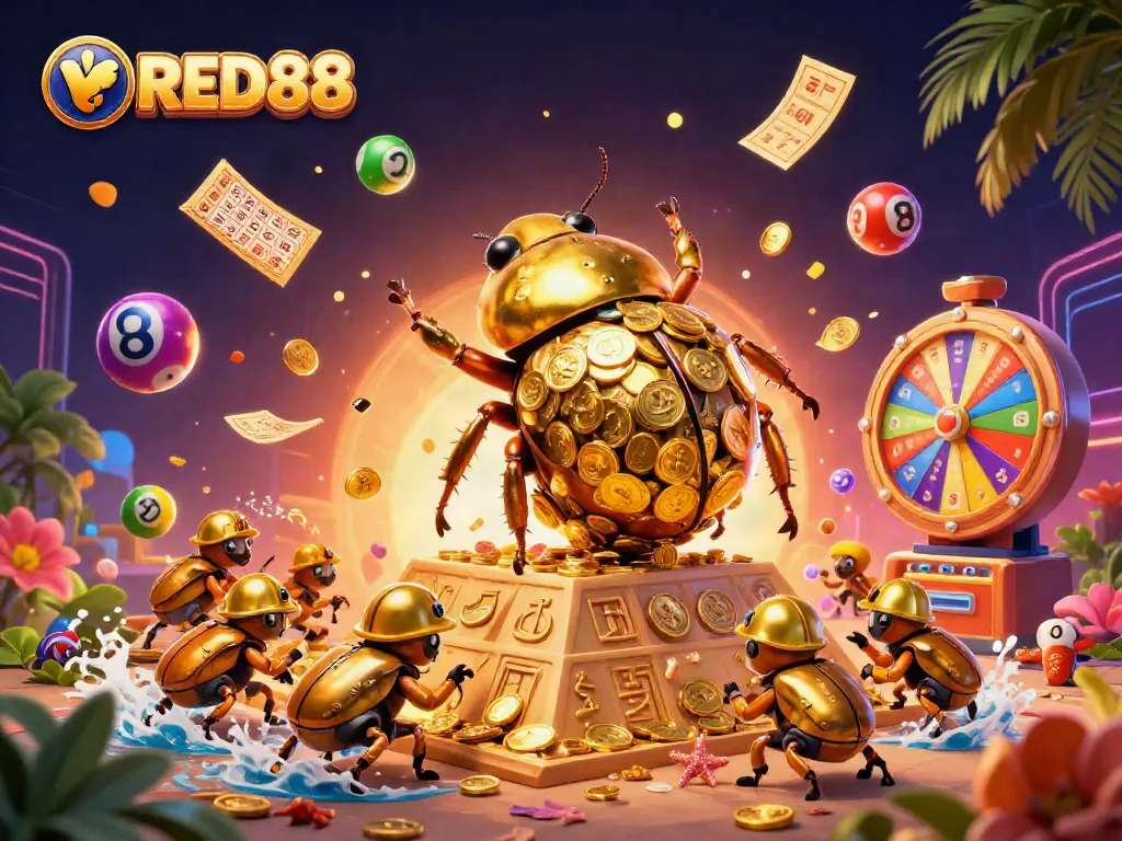 Experience the thrill of RED88 with a vibrant 3D cartoon scene showcasing winning lottery moments.
