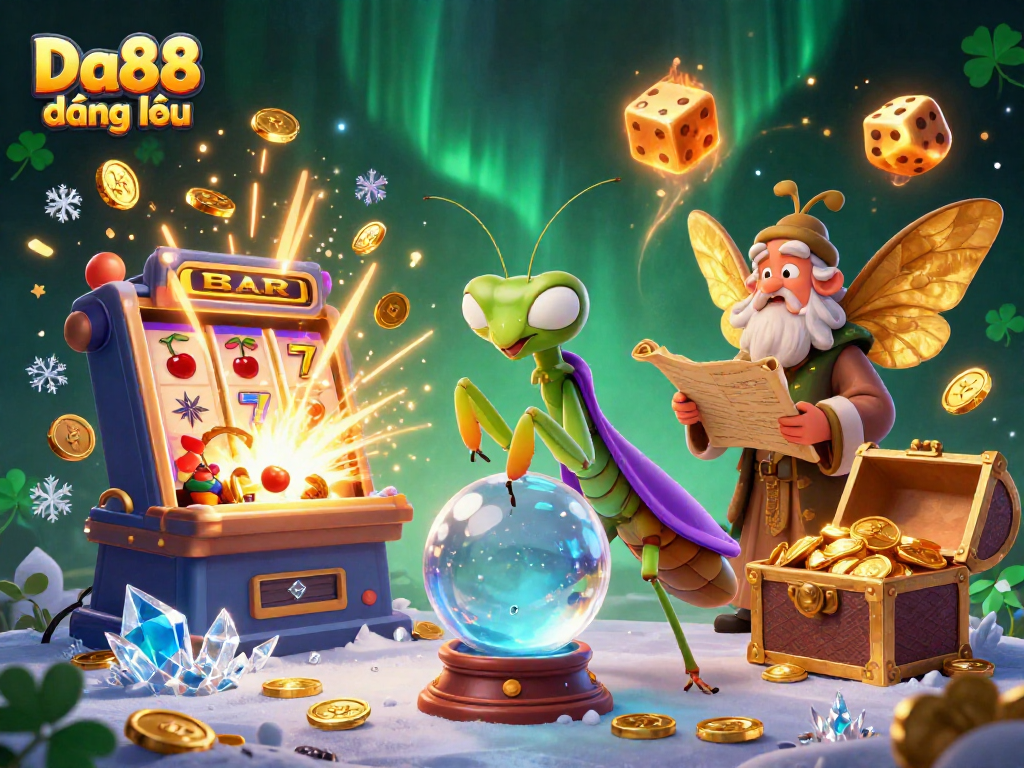 Experience the thrill of Da88 đăng nhập with a vibrant 3D casino scene featuring fortune teller and magical elements.