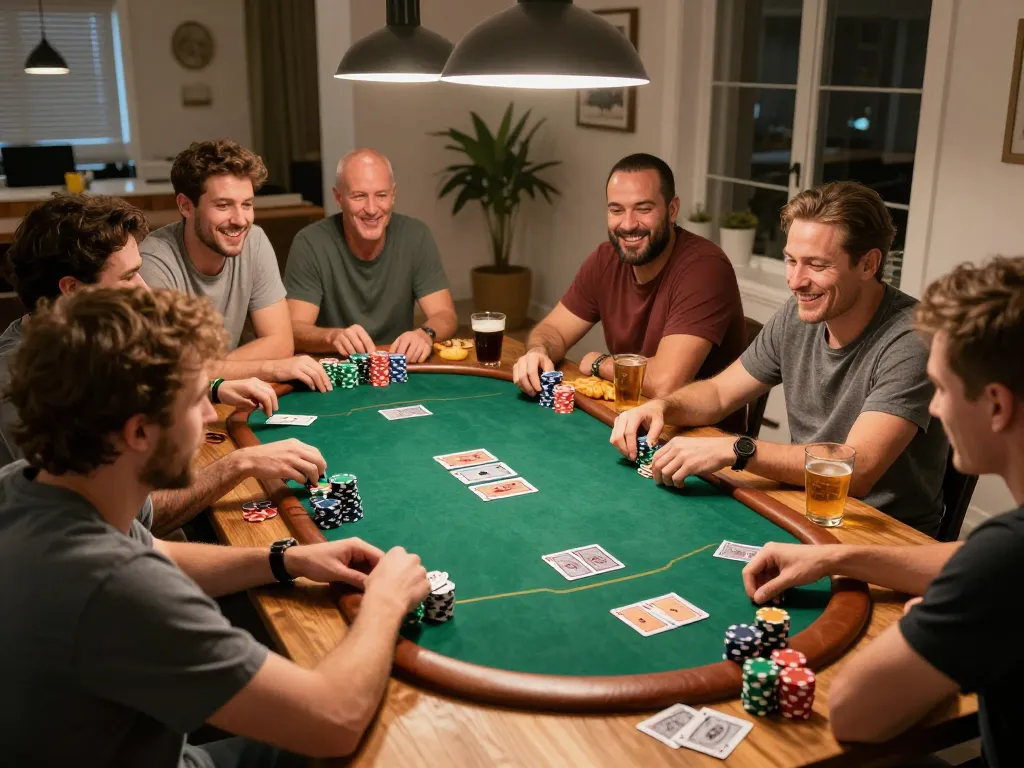 Players engaging in an exciting poker game at home featuring lu88's strategic gameplay atmosphere.