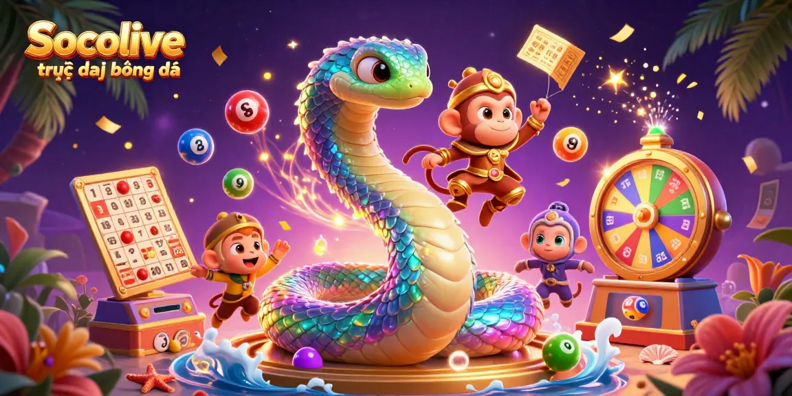 Socolive trực tiếp bóng đá showcases a magical scene with a colorful rainbow serpent, playful monkey king, and dynamic gambling elements.