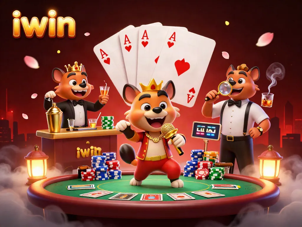 Engage in playful antics at iwin's casino, where hyenas entertain amidst vibrant gaming elements.