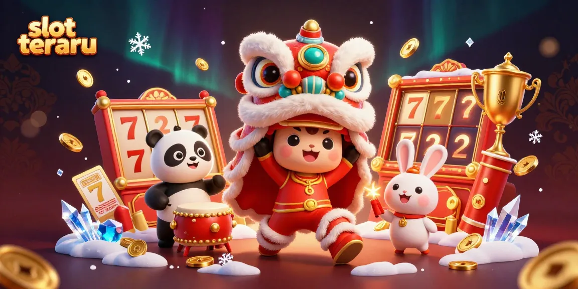 Play thrilling slot terbaru with exciting elements in a vibrant 3D illustration of a festive scene.