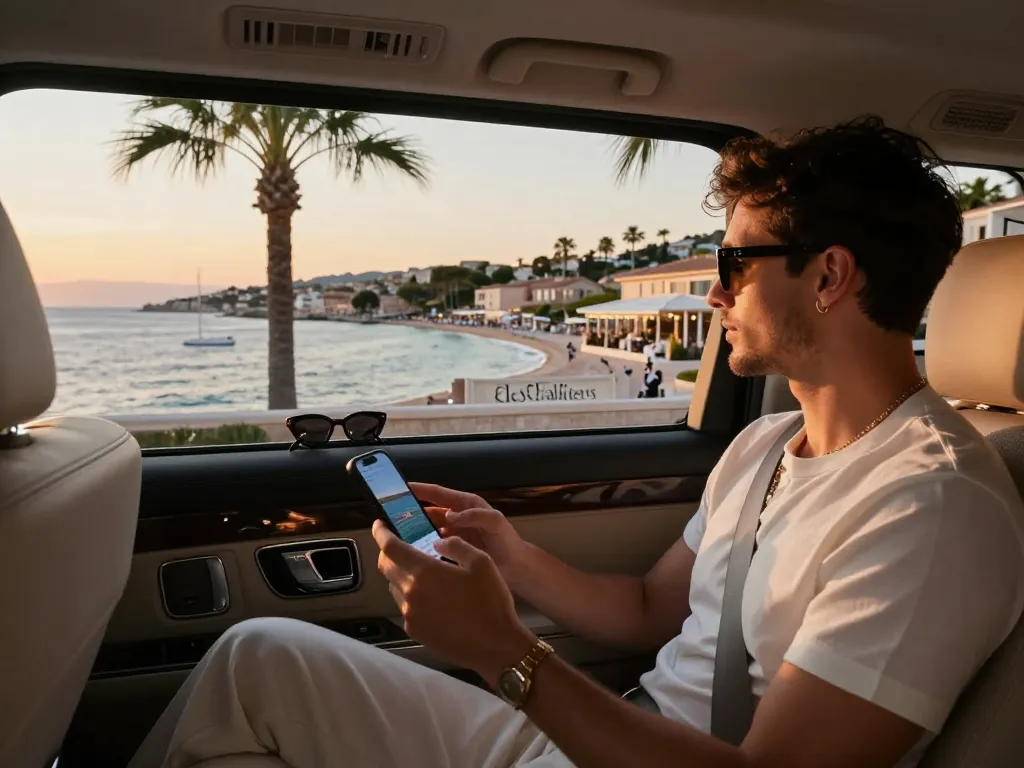 Profitez d'un service de taxi luxueux à Saint Tropez avec des vues époustouflantes de la Riviera lors d'une balade au coucher du soleil.
