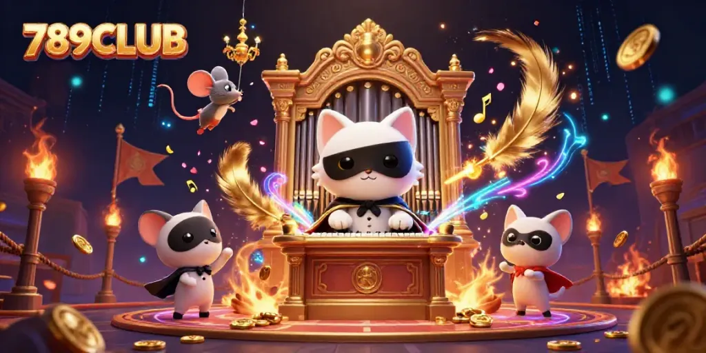 Engage in thrilling gaming adventures with 789CLUB featuring a whimsical cat character and casino elements.