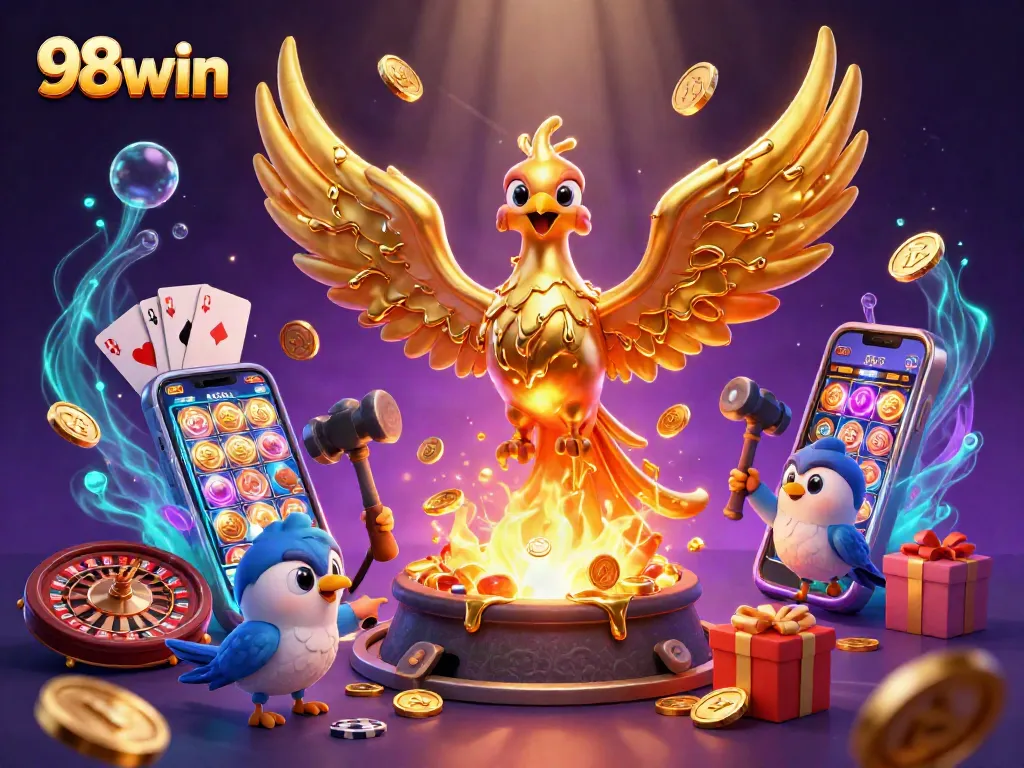 Experience gaming excitement with 98win's dynamic casino scene of winning slots and golden treasures.