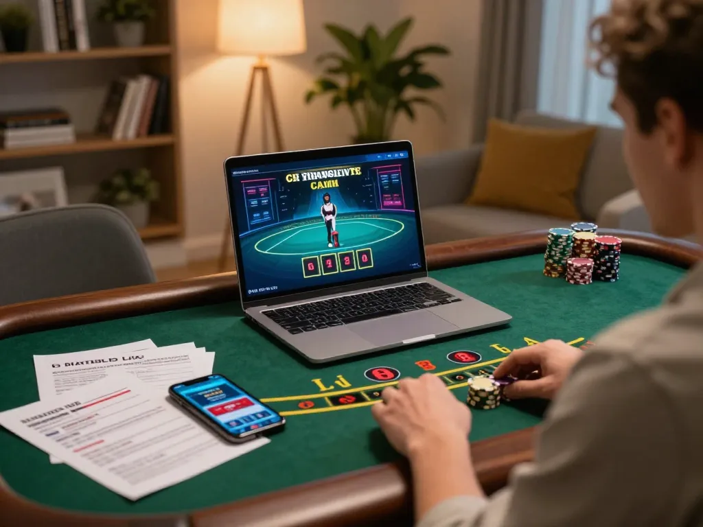 Player strategizing with ee88 while enjoying live dealer blackjack at home, showcasing vibrant gaming atmosphere.