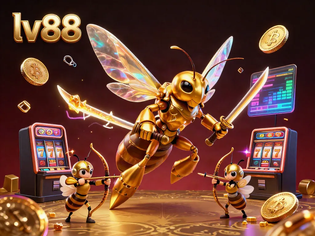 Experience exhilarating slots and jackpots at lv88 with vibrant 3D golden hornet samurai illustration.
