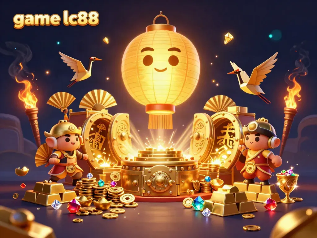 Experience the vibrant game lc88 atmosphere with golden characters and casino treasures.