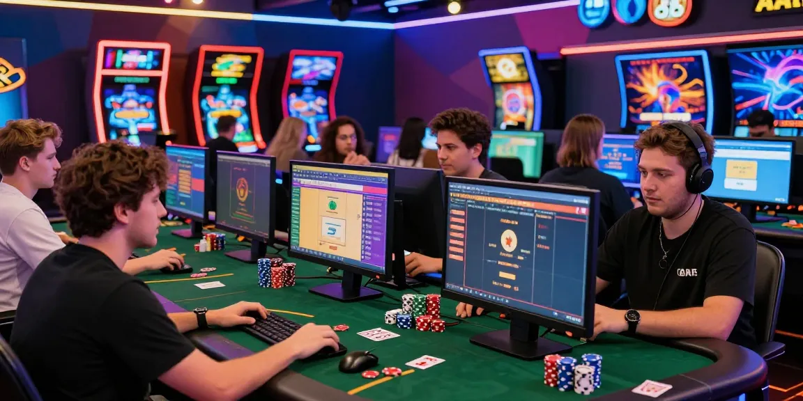 Una vivace scena di gioco online con diversi giocatori che godono delle esperienze nei casino non AAMS, circondati da decorazioni emozionanti e tecnologia.