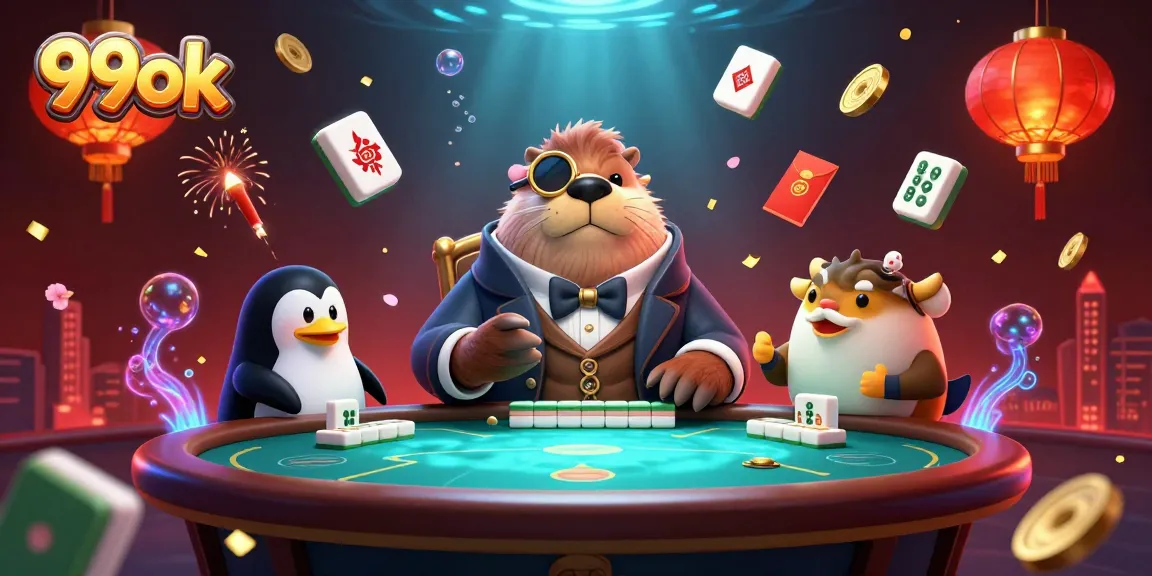 Experience 99ok with a jolly walrus playing poker underwater amidst vibrant casino elements.