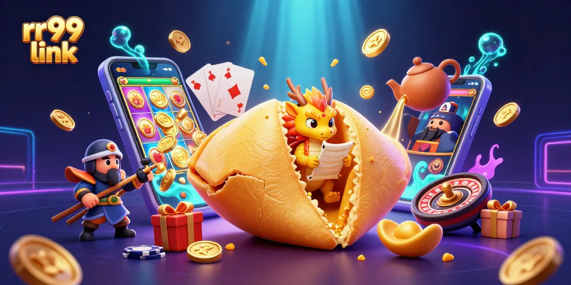 Engage with powerful rr99 link slots action featuring a golden fortune cookie and rich casino elements.